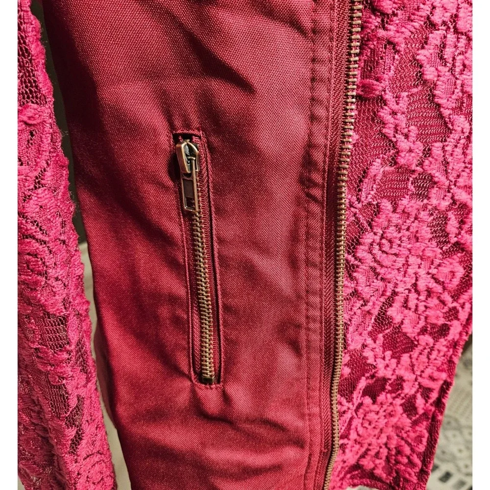 Red Snap Y2K Whimsigoth Lace Red Long‎ Sleeve Small Shacket